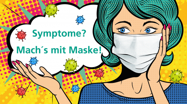 Comicdarstellung: Frau mit Maske und Sprechblase